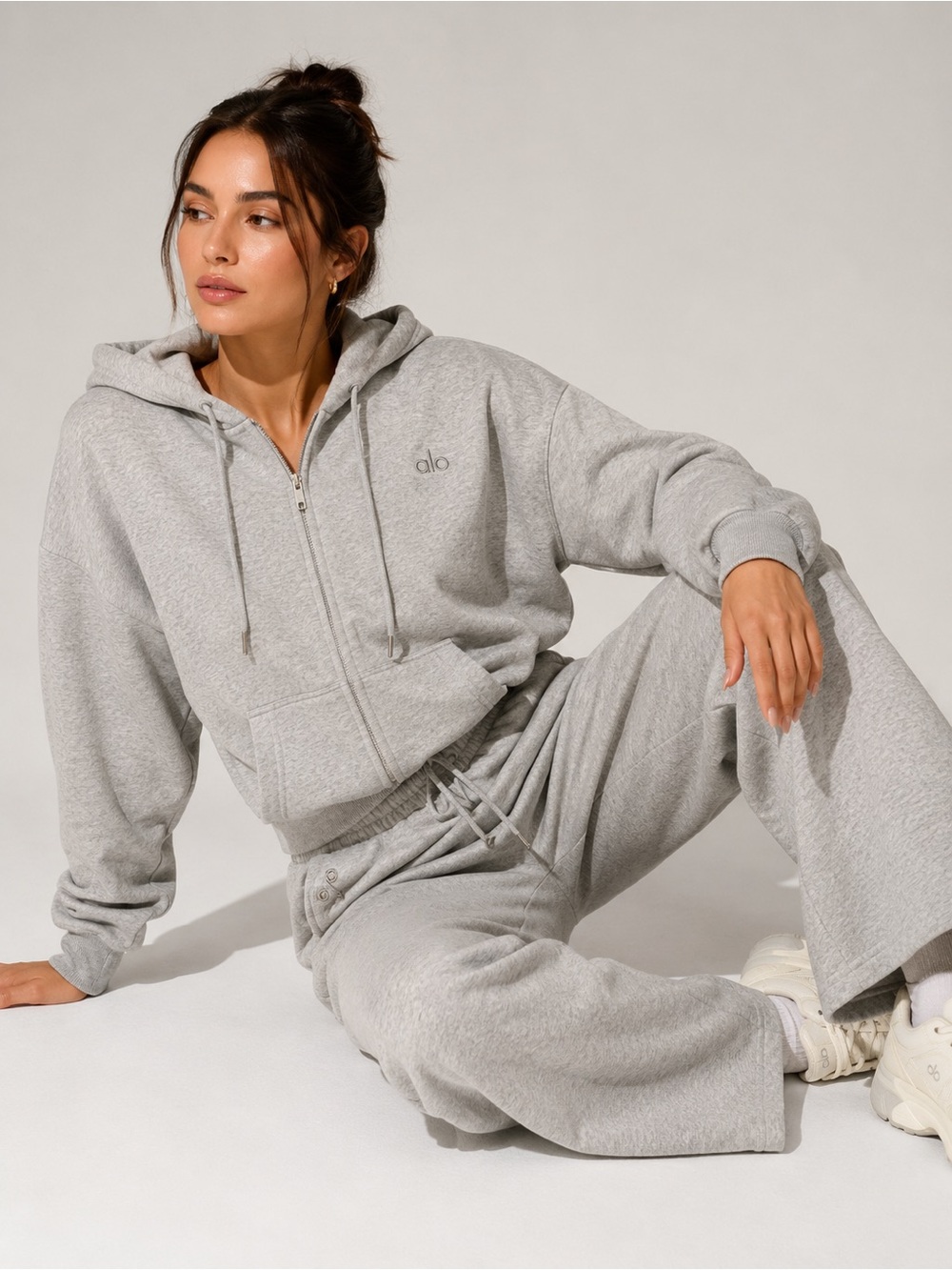 Alo Yoga Gray Hoodie & Wide Leg Pants Set Women’s Size Small NWT Lightweight